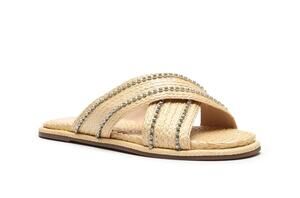 New! Schutz Carlotta Embroidered Straw Rhinestone Sandal Slides - Size 5